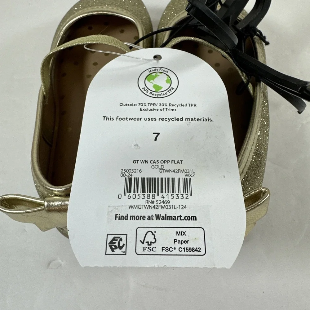 Girls Size 7 Wonder Nation Gold Glitter Shoes‎ Flat Ballet Dance Wedding New